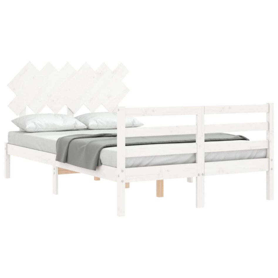 Estructura de cama con cabecero madera maciza blanco 120x200