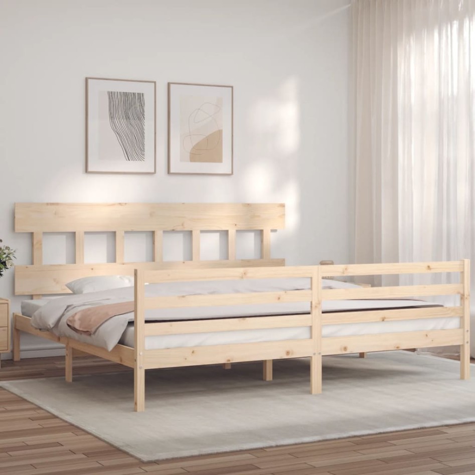 Estructura de cama de matrimonio con cabecero madera