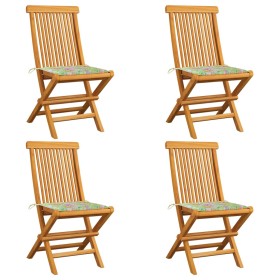 Sillas de jardín 4 uds madera de teca cojines estampado