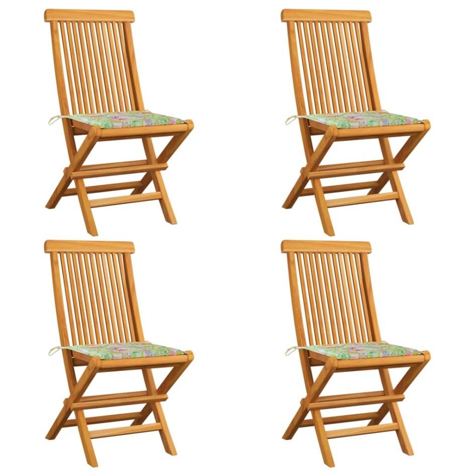 Sillas de jardín 4 uds madera de teca cojines estampado