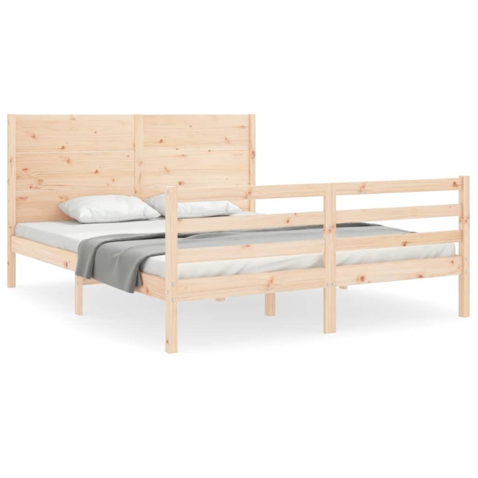 Estructura de cama con cabecero madera maciza 160x200