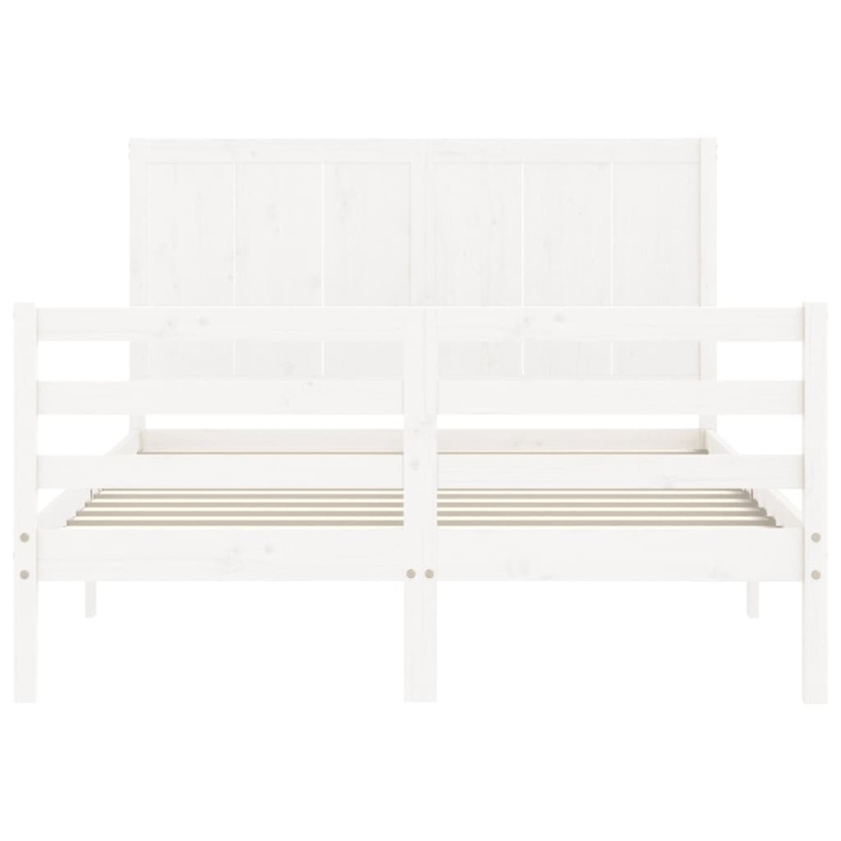 Estructura de cama con cabecero madera maciza blanco 140x190