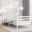 Estructura de cama individual con cabecero madera maciza blanco
