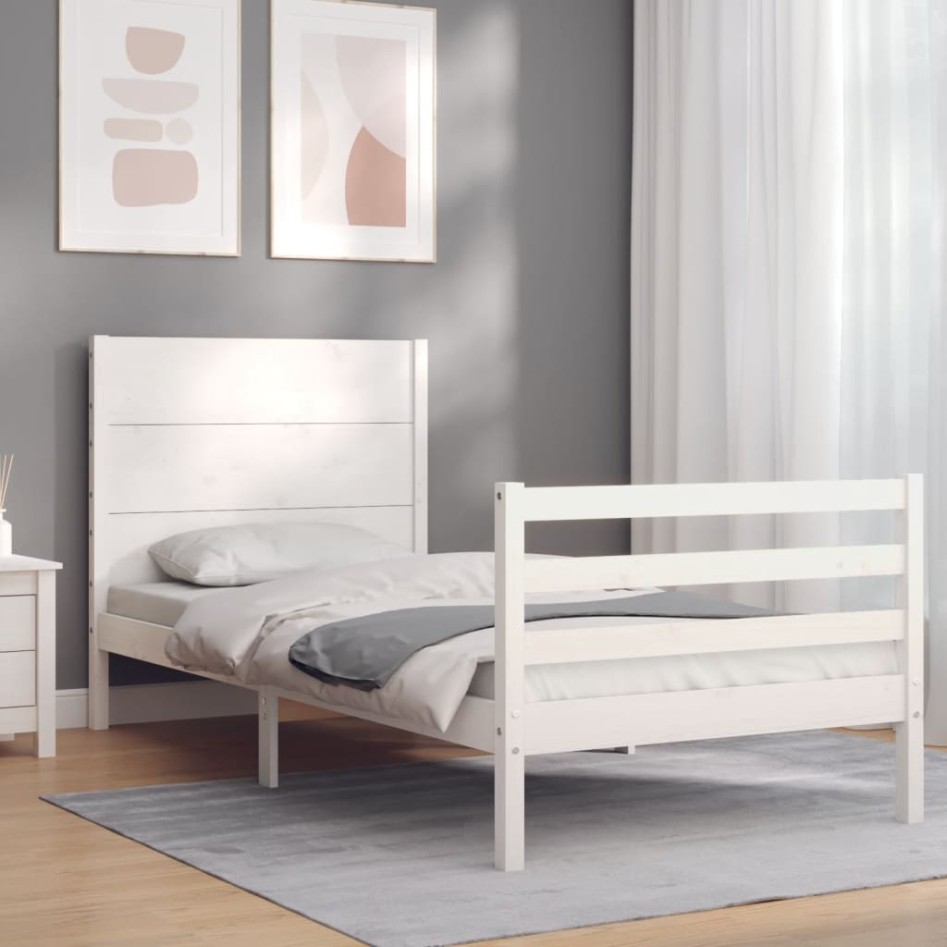Estructura de cama con cabecero madera maciza blanco 100x200