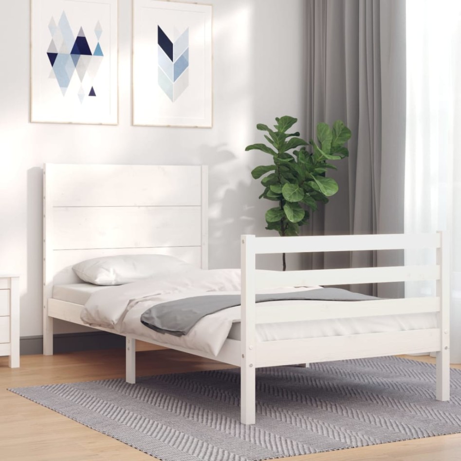 Estructura de cama con cabecero madera maciza blanco 100x200