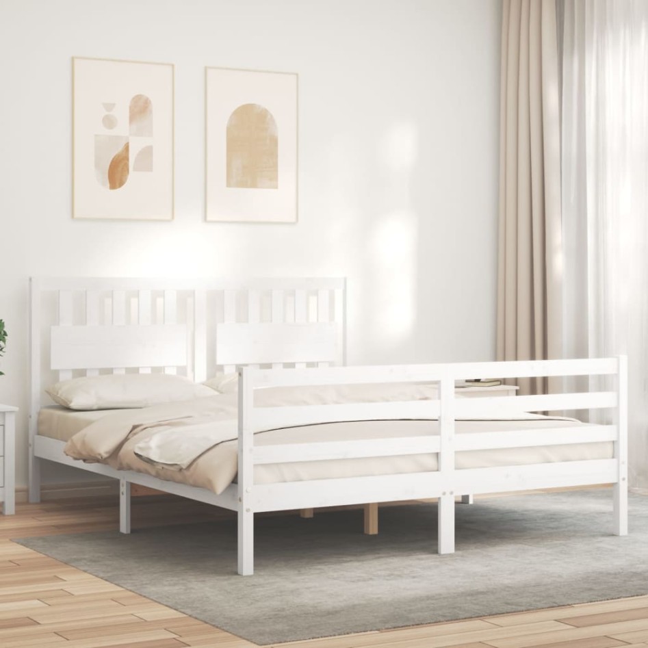 Estructura de cama matrimonio con cabecero madera maciza