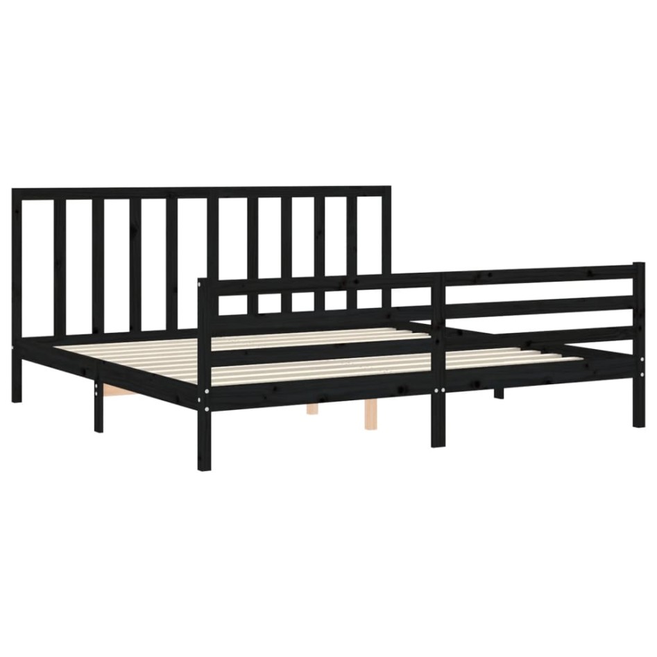 Estructura de cama con cabecero madera maciza negro 200x200