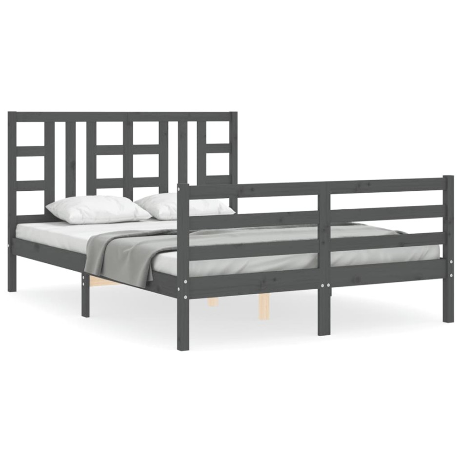 Estructura de cama con cabecero madera maciza gris 160x200