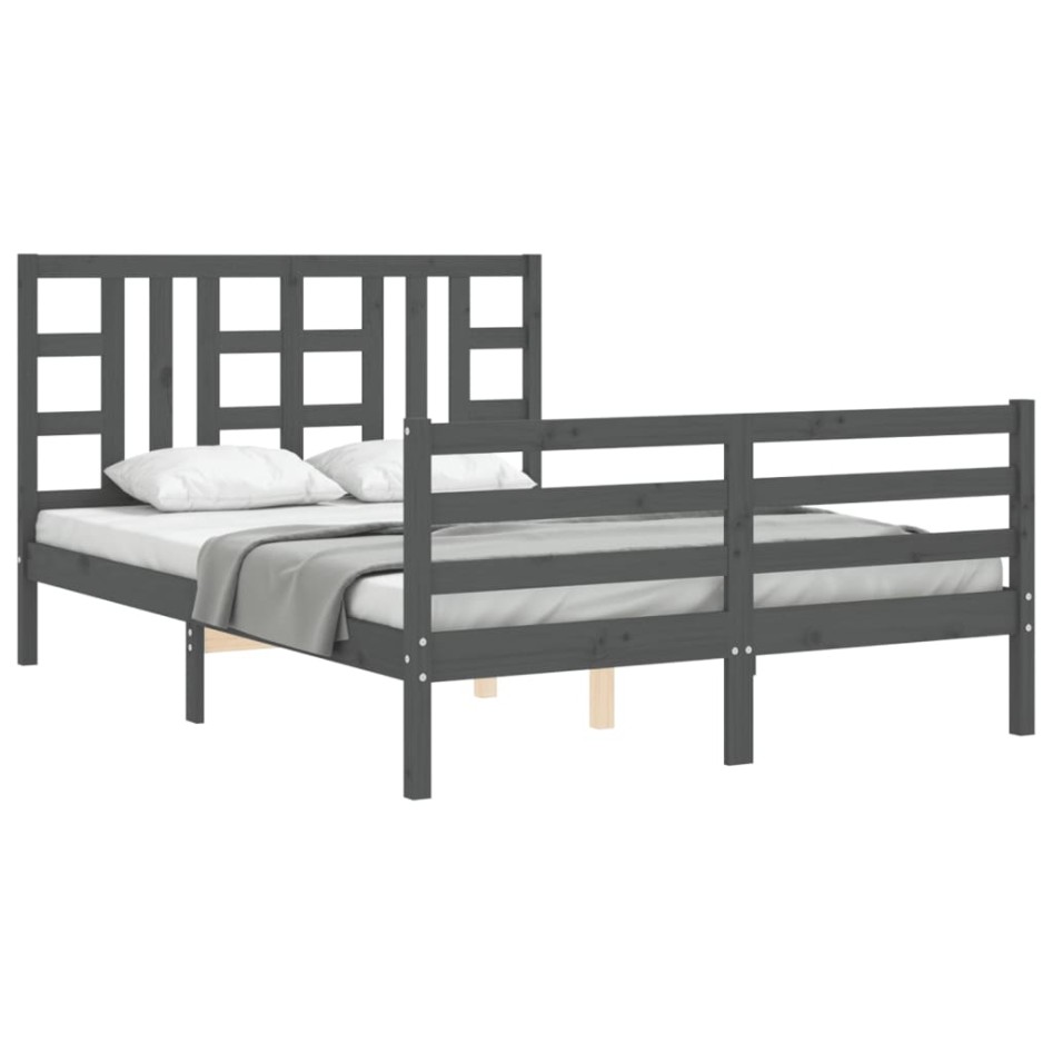 Estructura de cama con cabecero madera maciza gris 160x200