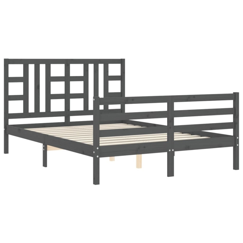Estructura de cama con cabecero madera maciza gris 160x200