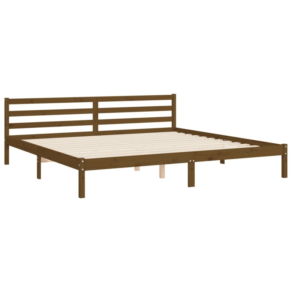 Estructura cama y cabecero madera maciza marrón miel 200x200