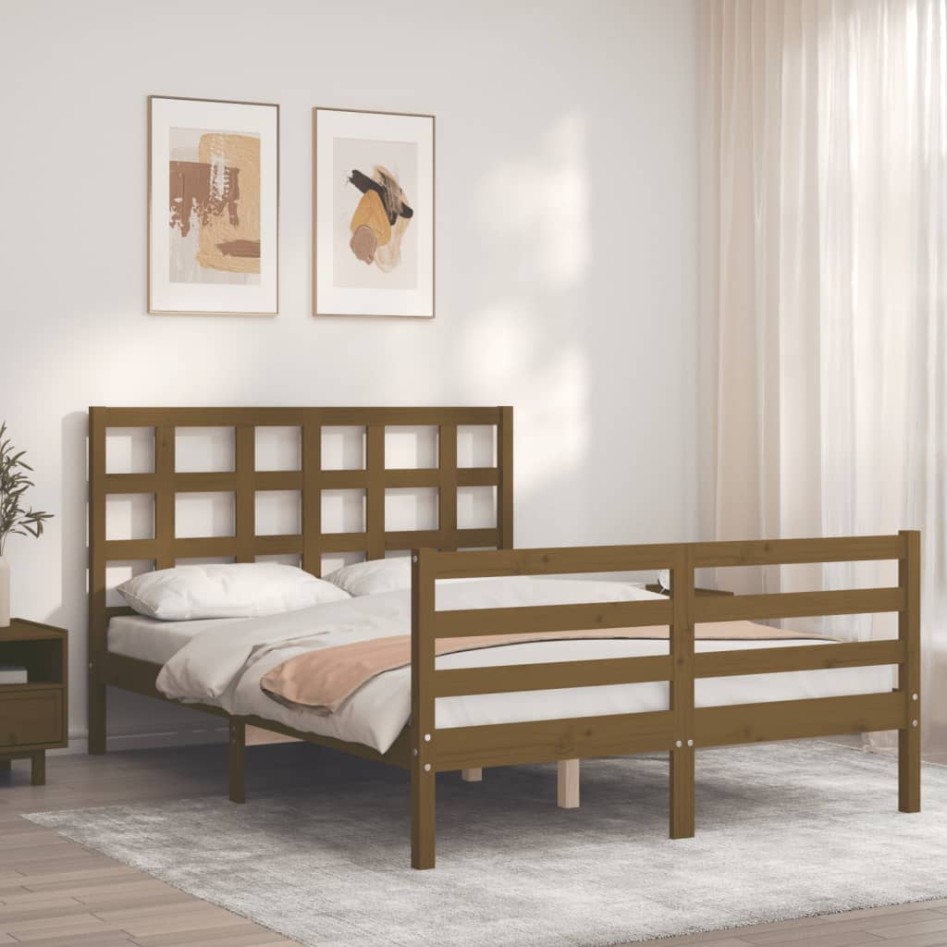 Estructura de cama matrimonio con cabecero madera marrón
