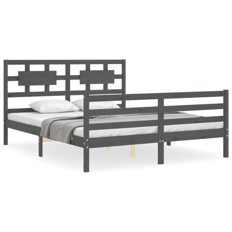 Estructura de cama con cabecero madera maciza gris 160x200