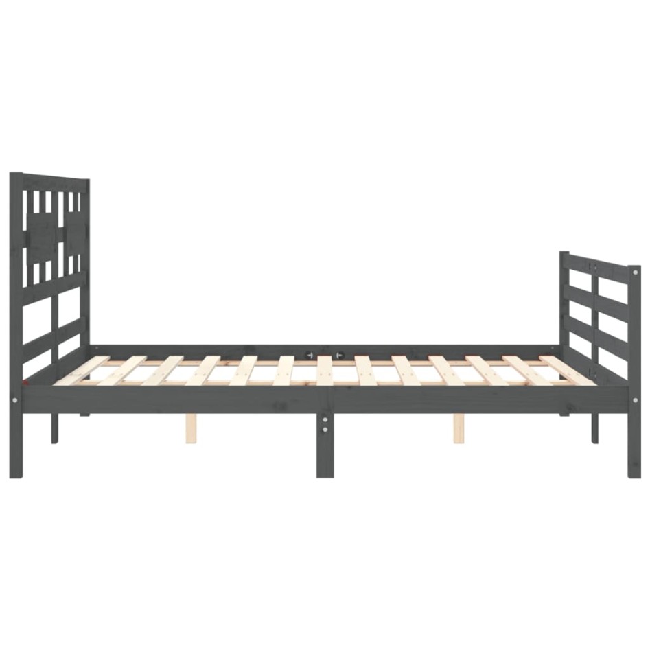 Estructura de cama con cabecero madera maciza gris 160x200