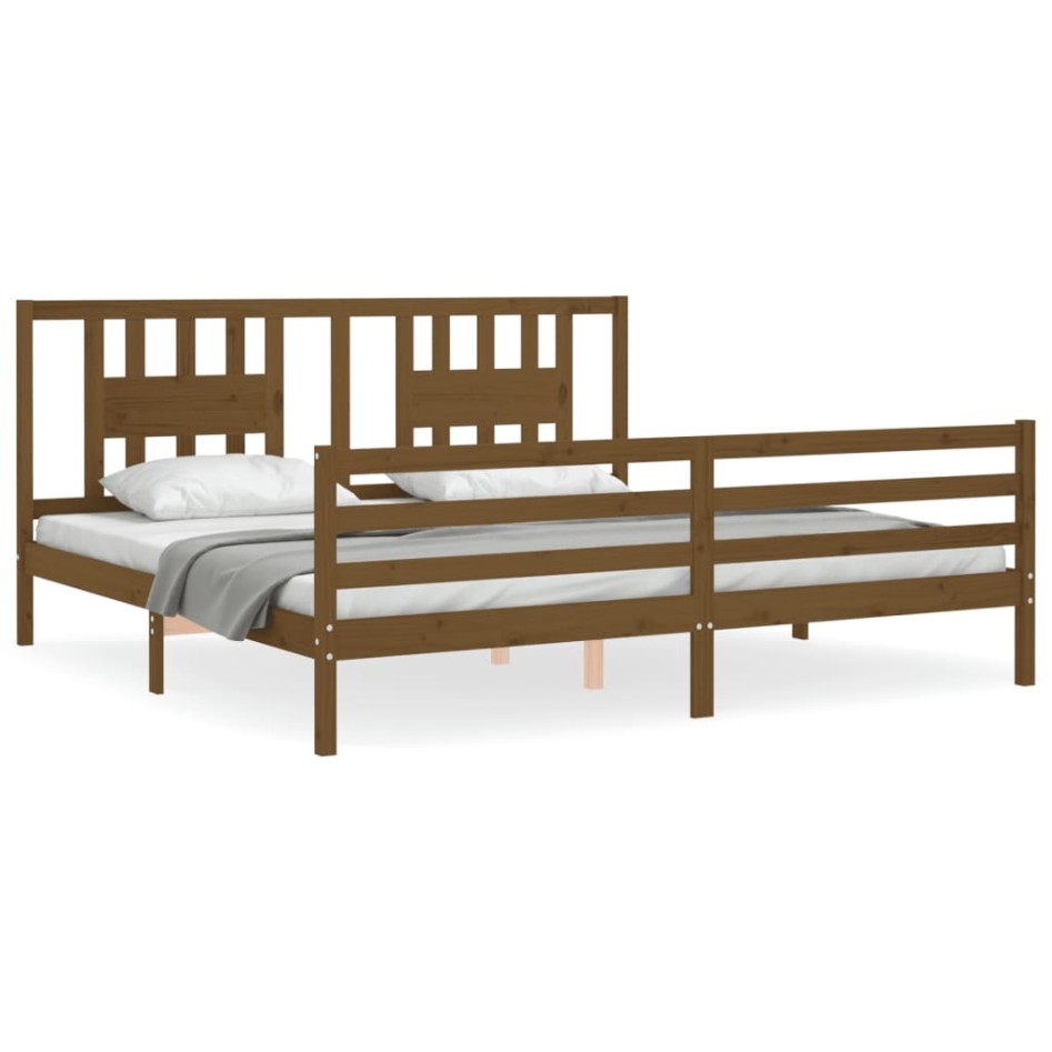 Estructura cama y cabecero madera maciza marrón miel 200x200