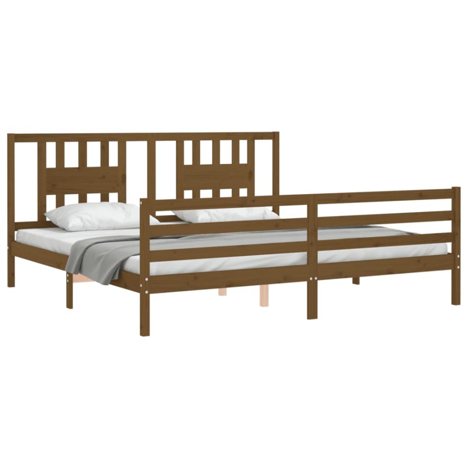 Estructura cama y cabecero madera maciza marrón miel 200x200