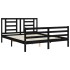 Estructura de cama con cabecero madera maciza negro 160x200