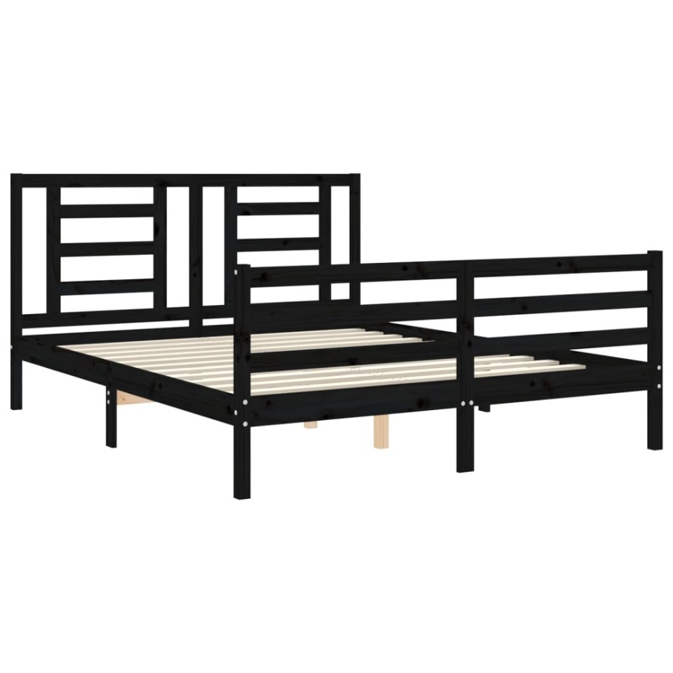Estructura de cama con cabecero madera maciza negro 160x200
