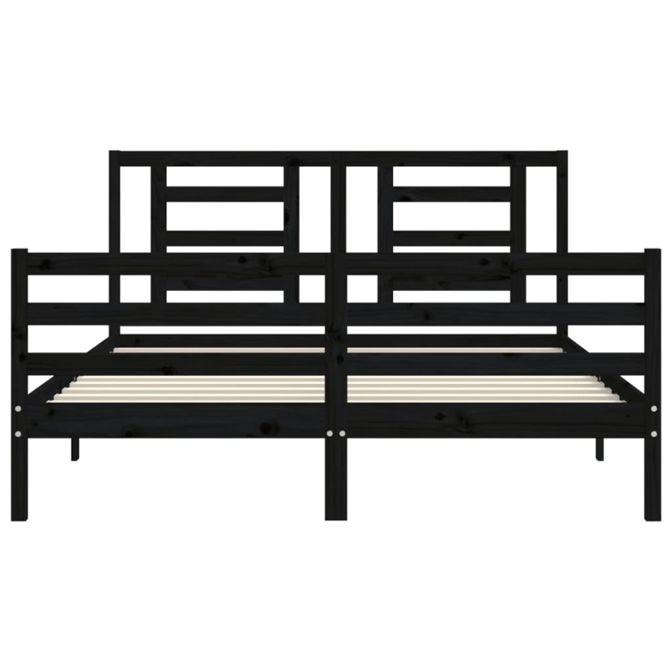 Estructura de cama con cabecero madera maciza negro 160x200