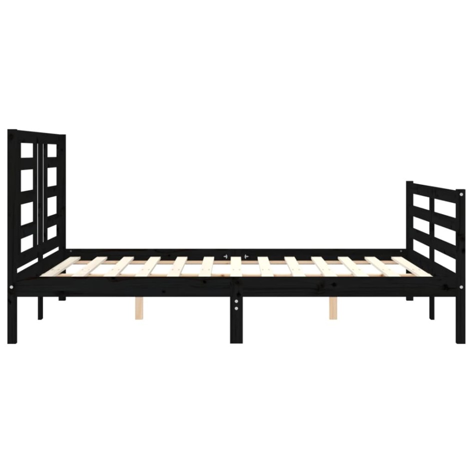 Estructura de cama con cabecero madera maciza negro 160x200