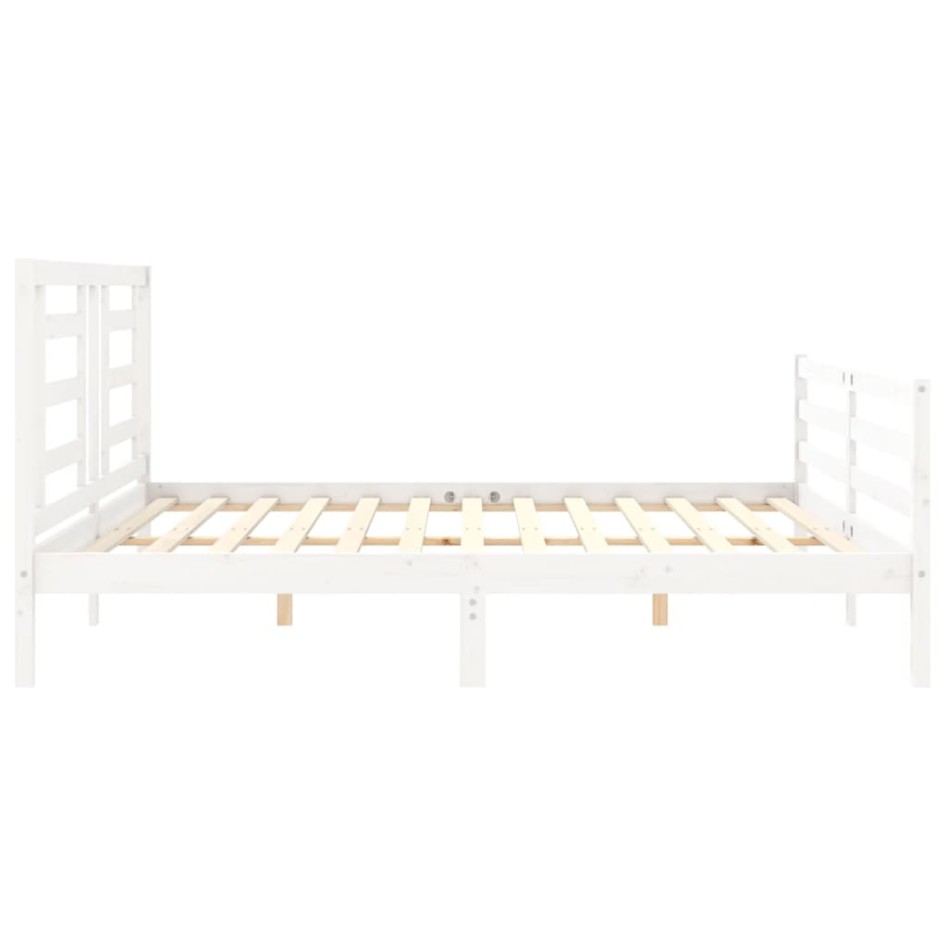 Estructura de cama con cabecero madera maciza blanco 200x200