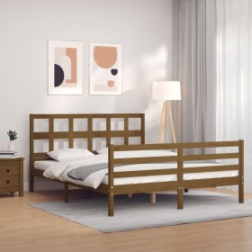 Estructura de cama matrimonio con cabecero madera marrón