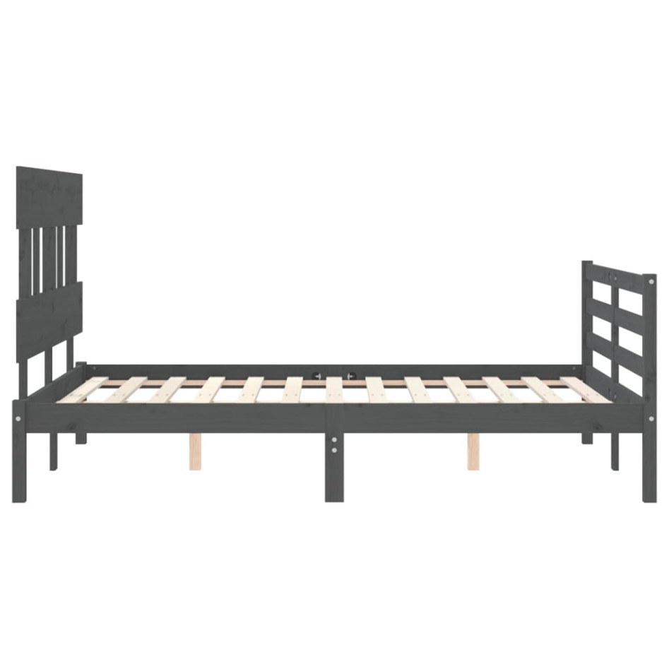 Estructura de cama con cabecero madera maciza gris 140x190