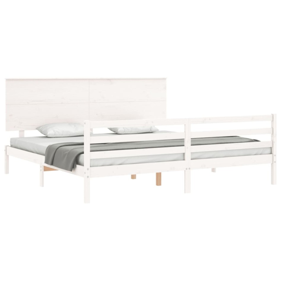 Estructura de cama con cabecero madera maciza blanco 200x200