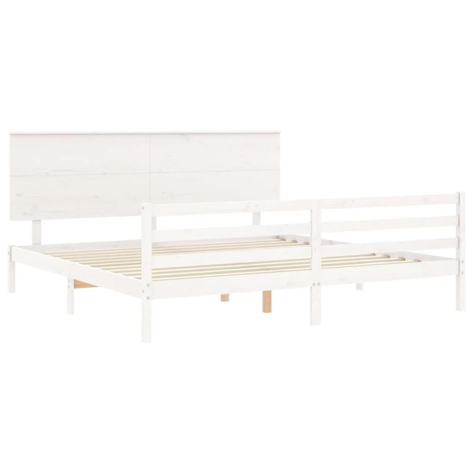 Estructura de cama con cabecero madera maciza blanco 200x200