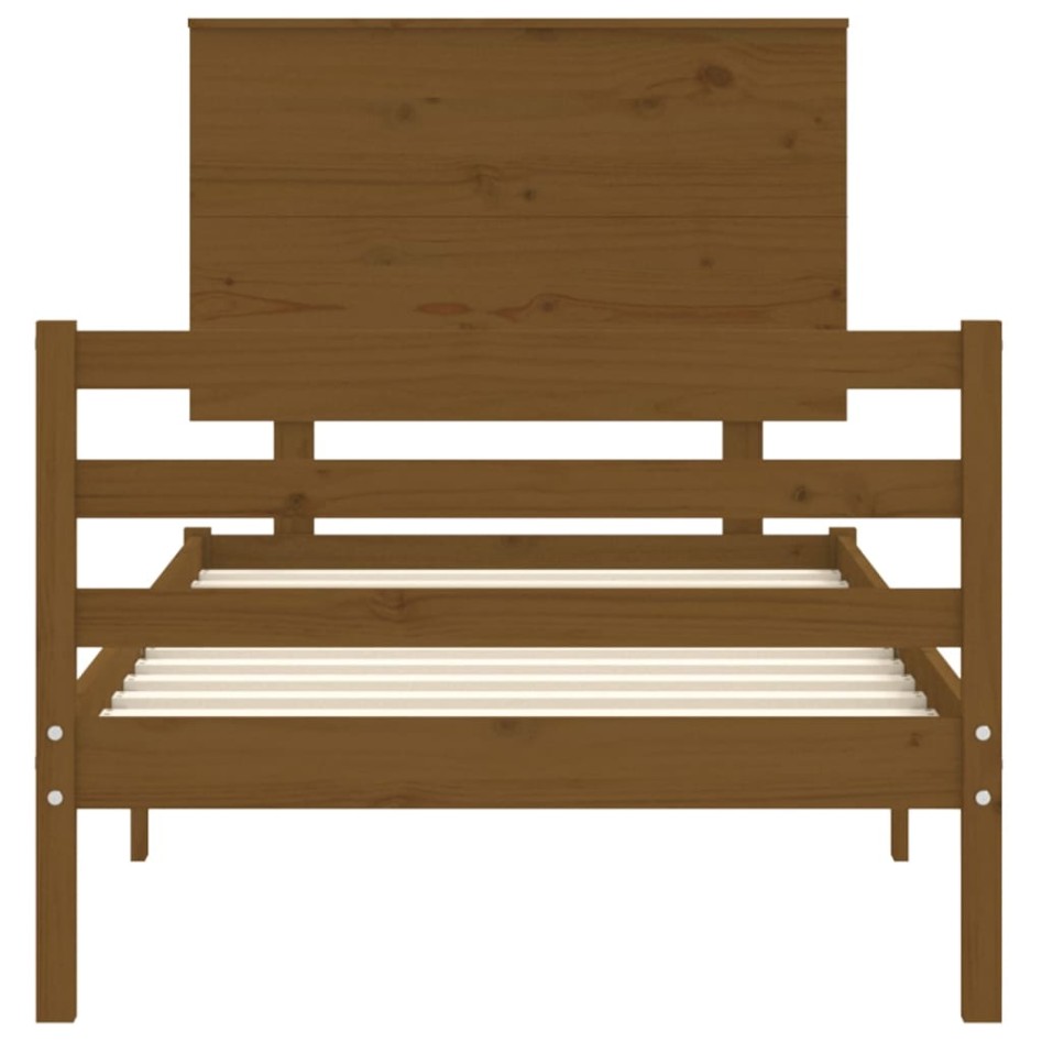 Estructura cama con cabecero madera maciza marrón miel