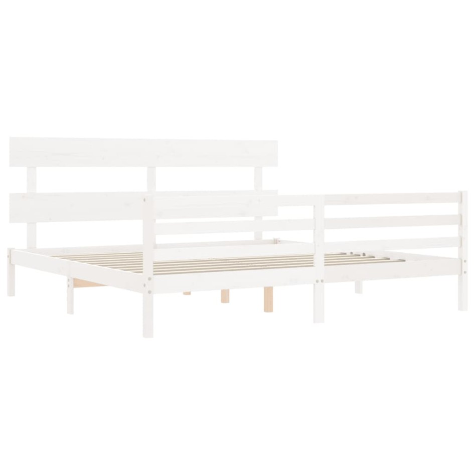 Estructura de cama con cabecero madera maciza blanco 200x200