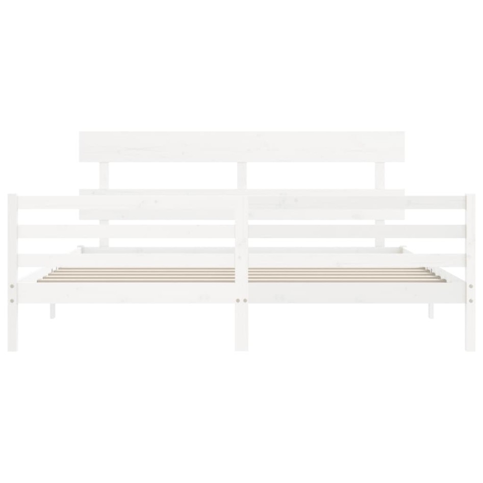 Estructura de cama con cabecero madera maciza blanco 200x200