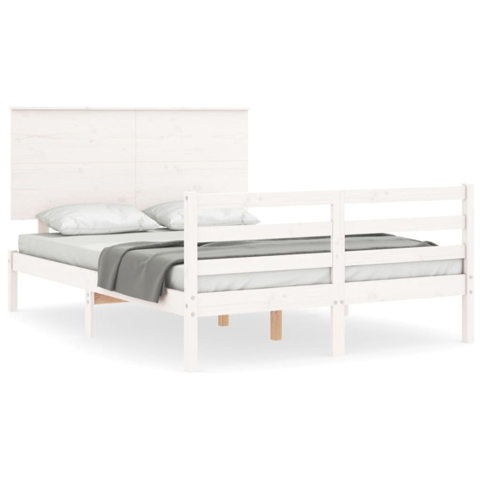 Estructura de cama con cabecero madera maciza blanco 140x190