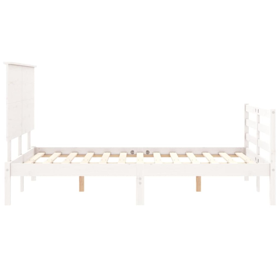 Estructura de cama con cabecero madera maciza blanco 140x190