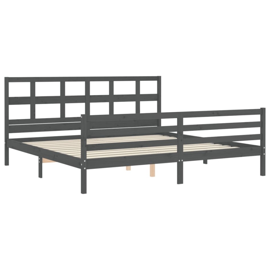 Estructura de cama con cabecero madera maciza gris 200x200