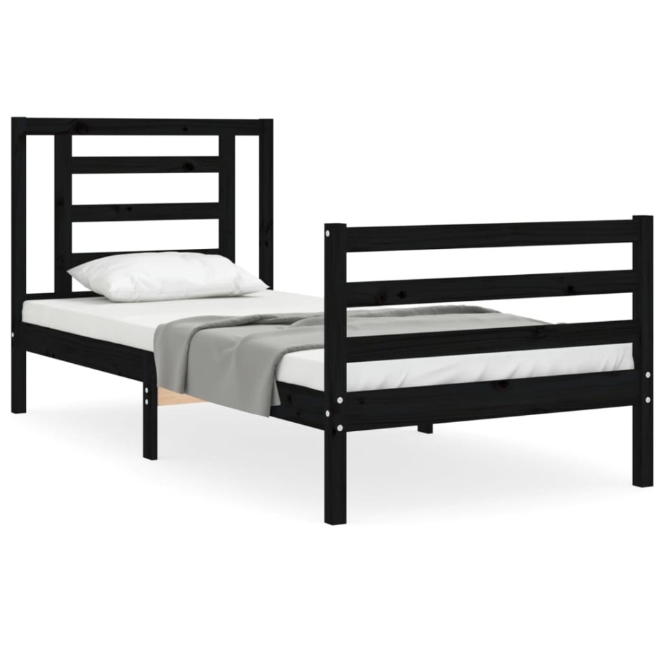 Estructura de cama con cabecero madera maciza negro 90x200