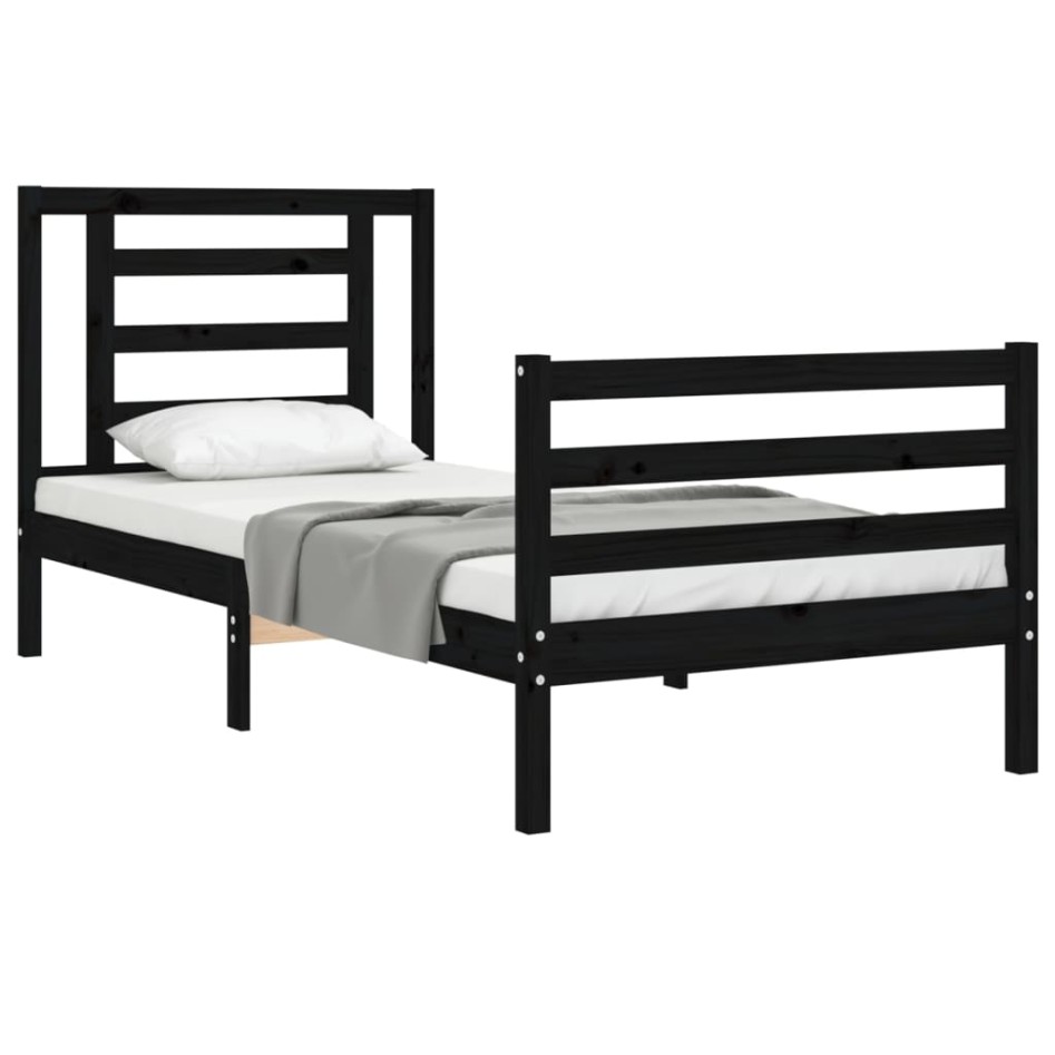 Estructura de cama con cabecero madera maciza negro 90x200