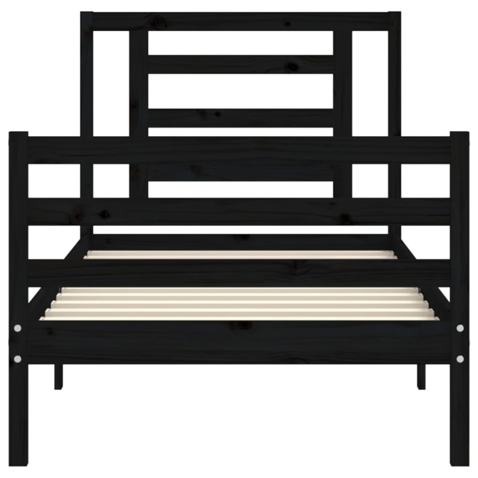 Estructura de cama con cabecero madera maciza negro 90x200