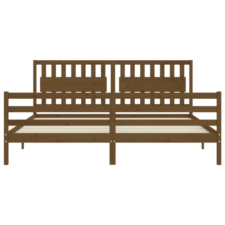 Estructura cama y cabecero madera maciza marrón miel 200x200