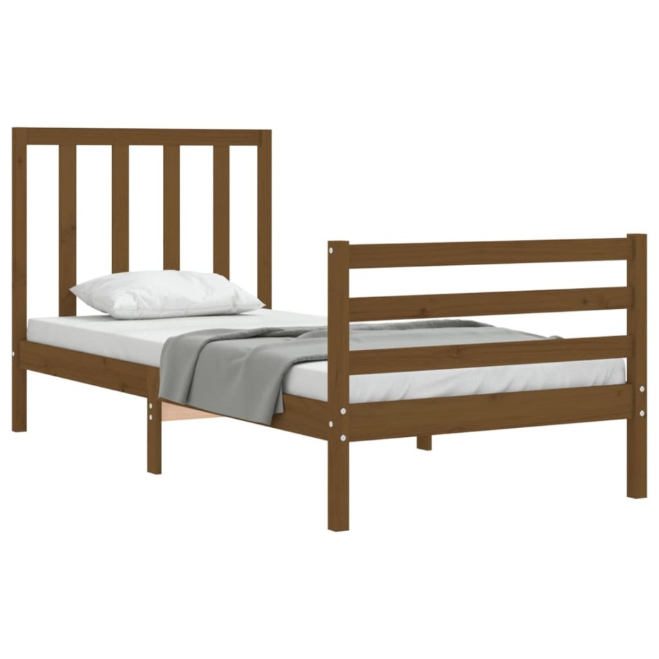 Estructura cama con cabecero madera maciza marrón miel