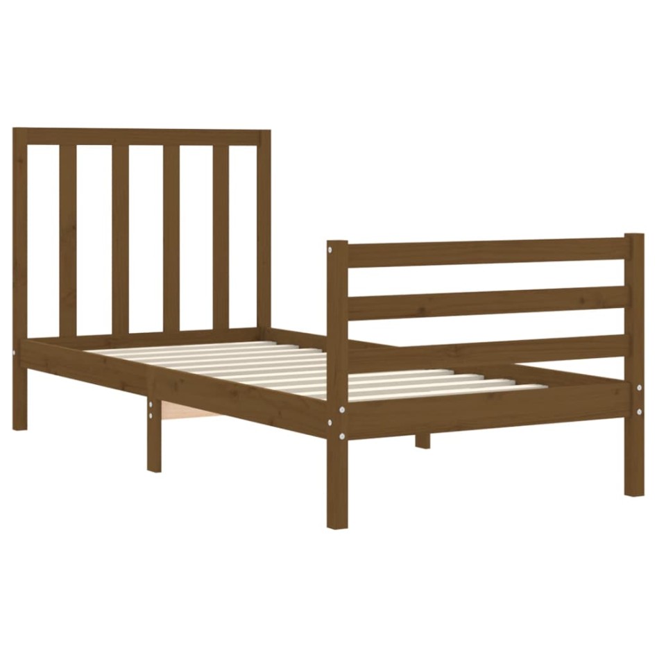 Estructura cama con cabecero madera maciza marrón miel