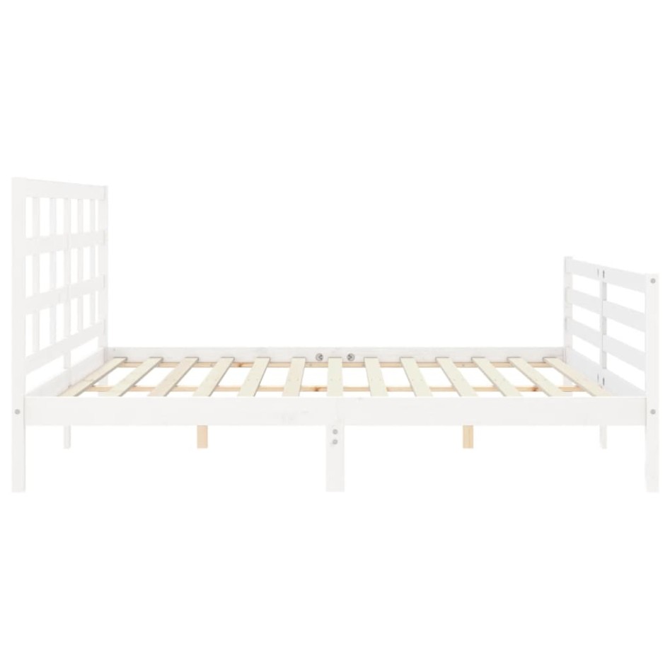 Estructura de cama con cabecero madera maciza blanco 200x200