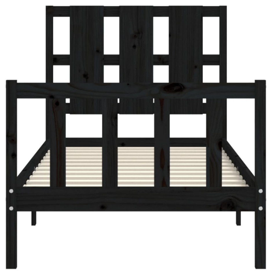 Estructura de cama con cabecero madera maciza negro 100x200