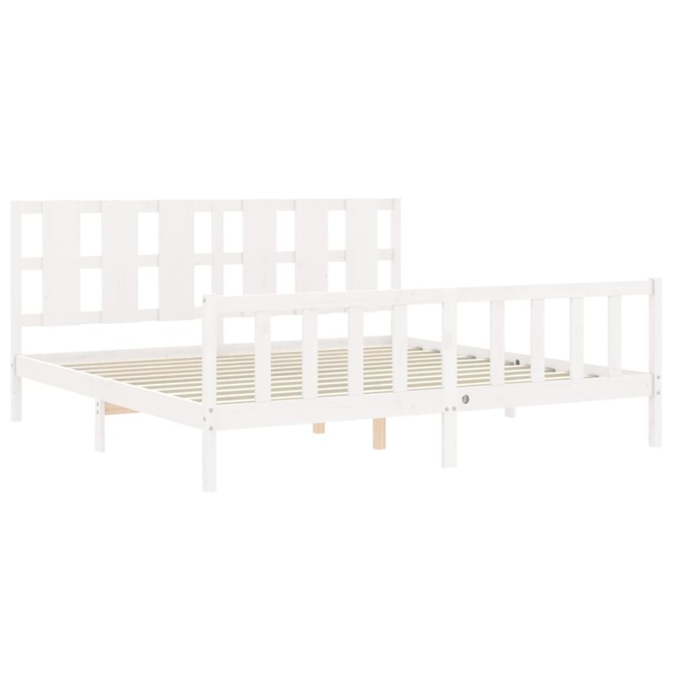 Estructura de cama con cabecero madera maciza blanco 200x200