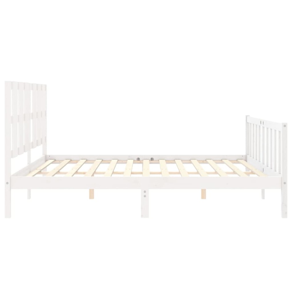Estructura de cama con cabecero madera maciza blanco 200x200