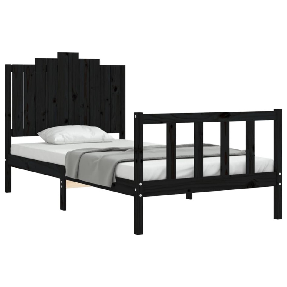 Estructura de cama con cabecero madera maciza negro 100x200