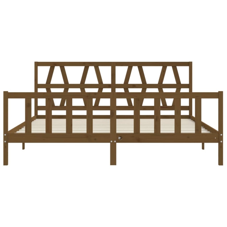 Estructura cama y cabecero madera maciza marrón miel 200x200