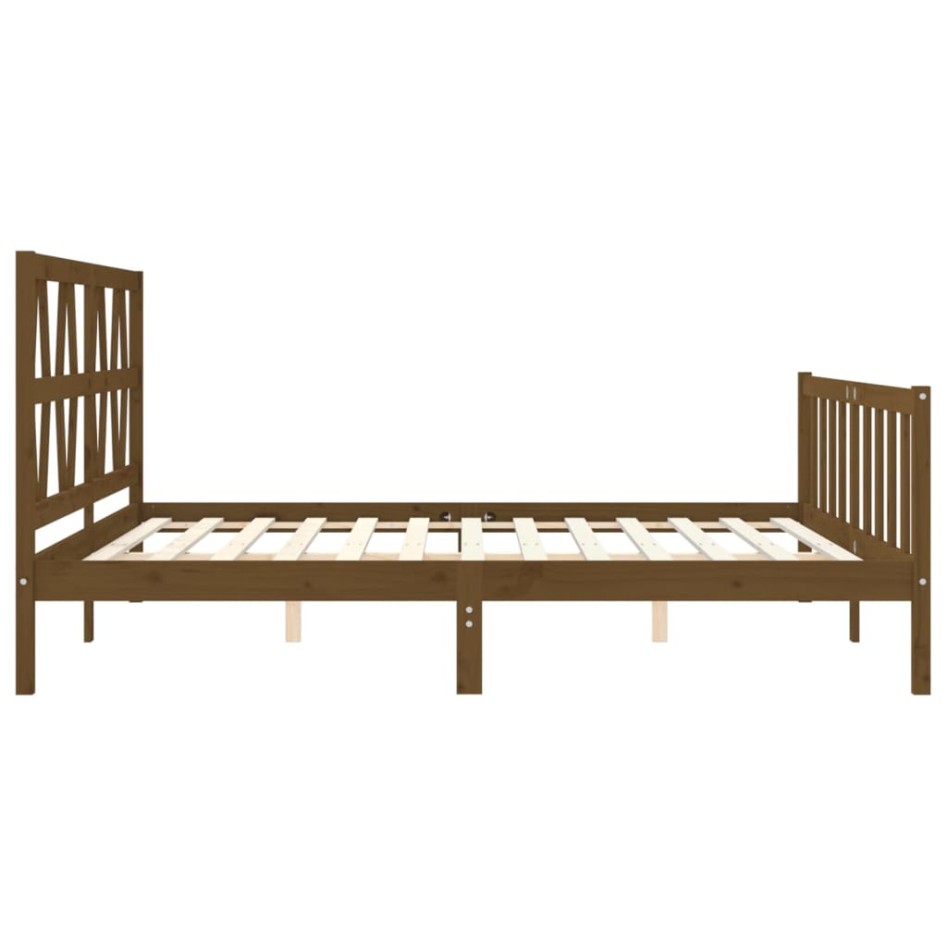 Estructura cama y cabecero madera maciza marrón miel 200x200