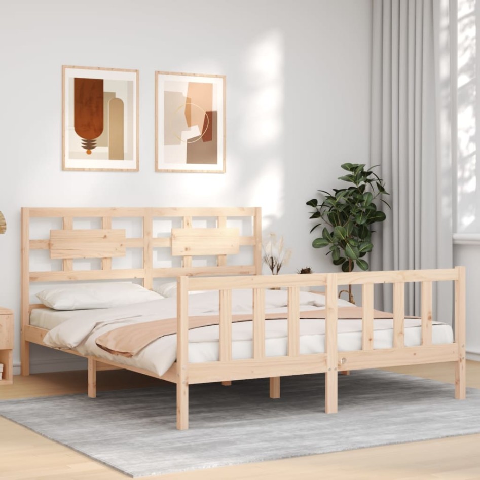 Estructura de cama de matrimonio con cabecero madera