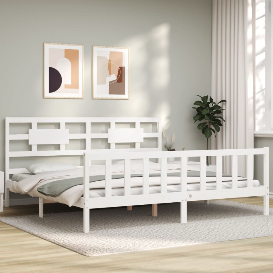 Estructura de cama con cabecero madera maciza blanco 200x200